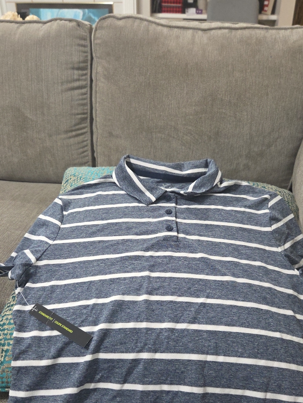 Nike Women's Blue and White Striped Polo Shirt